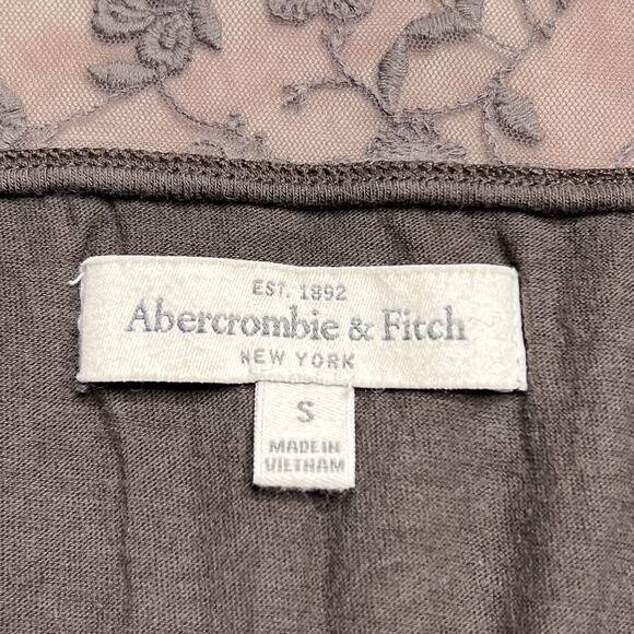 Abercrombie & Fitch Floral Lace Mesh Drop Waist Top Short Sleeve Shirt Brown Y2K - Picture 3 of 7